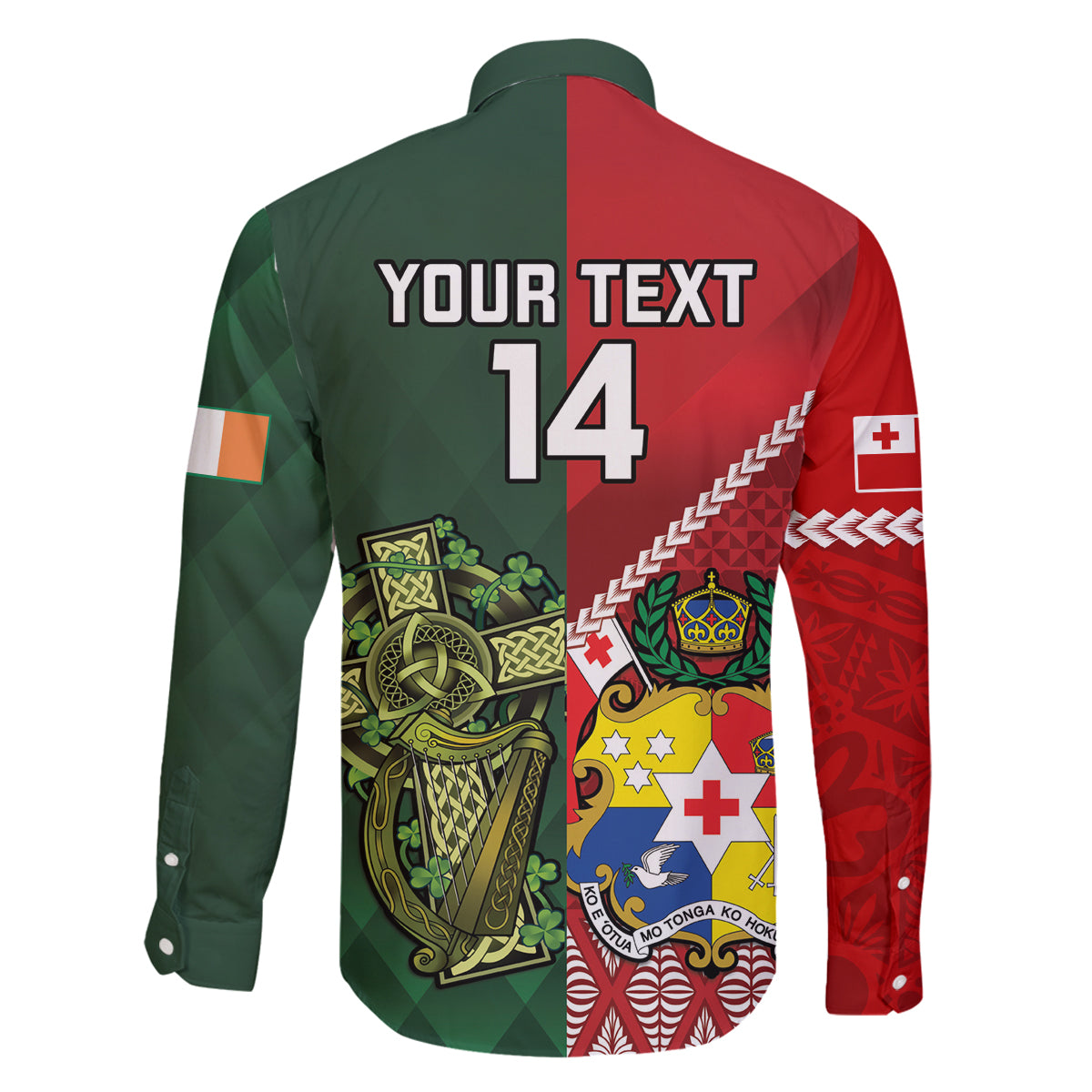 Custom Tonga And Ireland Rugby Family Matching Long Sleeve Bodycon Dress and Hawaiian Shirt Ikale Tahi With Shamrocks LT14 - Polynesian Pride