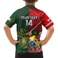 Custom Tonga And Ireland Rugby Family Matching Off The Shoulder Long Sleeve Dress and Hawaiian Shirt Ikale Tahi With Shamrocks LT14 - Polynesian Pride