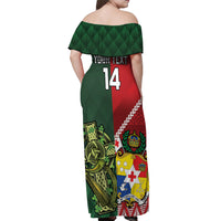 Custom Tonga And Ireland Rugby Off Shoulder Maxi Dress Ikale Tahi With Shamrocks LT14 - Polynesian Pride