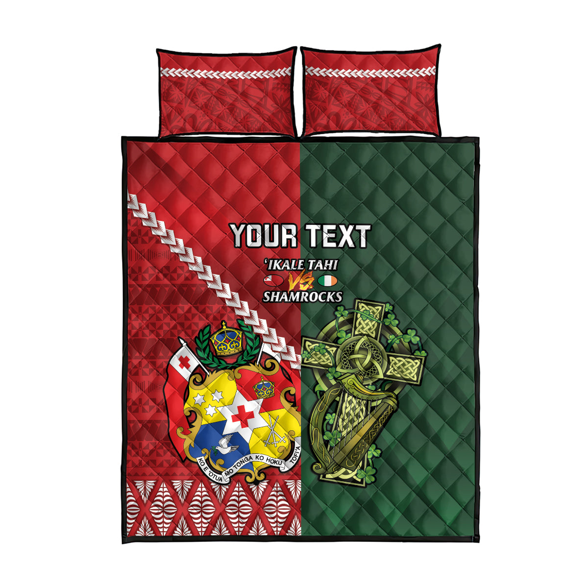 Custom Samoa And Ireland Rugby Quilt Bed Set Ikale Tahi With Shamrocks