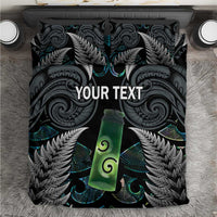 Personalised New Zealand Toki Bedding Set Silver Fern Mix Aotearoa Maori Pattern LT14 Black - Polynesian Pride