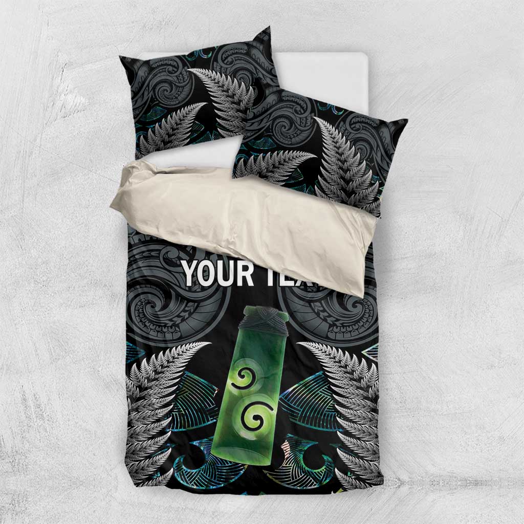 Personalised New Zealand Toki Bedding Set Silver Fern Mix Aotearoa Maori Pattern LT14 US Twin 172cm x 218cm Black - Polynesian Pride