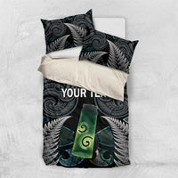 Personalised New Zealand Toki Bedding Set Silver Fern Mix Aotearoa Maori Pattern LT14 US Twin 172cm x 218cm Black - Polynesian Pride