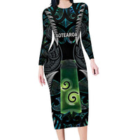 Personalised New Zealand Toki Family Matching Long Sleeve Bodycon Dress and Hawaiian Shirt Silver Fern Mix Aotearoa Maori Pattern