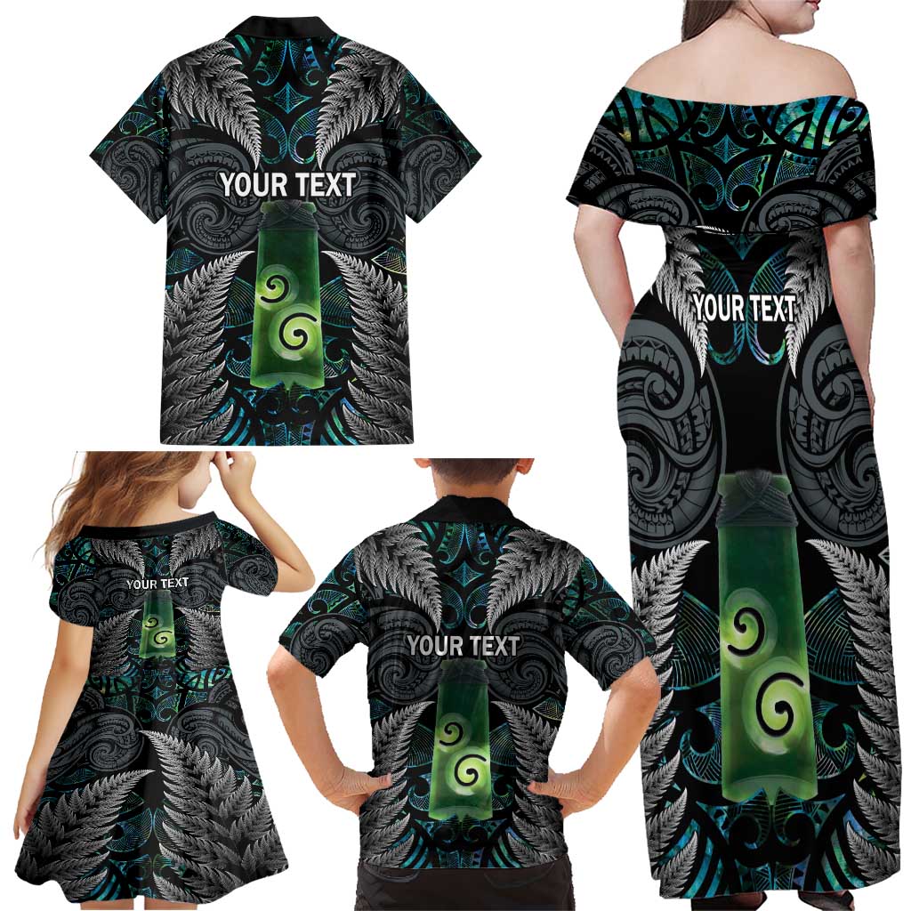 Personalised New Zealand Toki Family Matching Off Shoulder Maxi Dress and Hawaiian Shirt Silver Fern Mix Aotearoa Maori Pattern