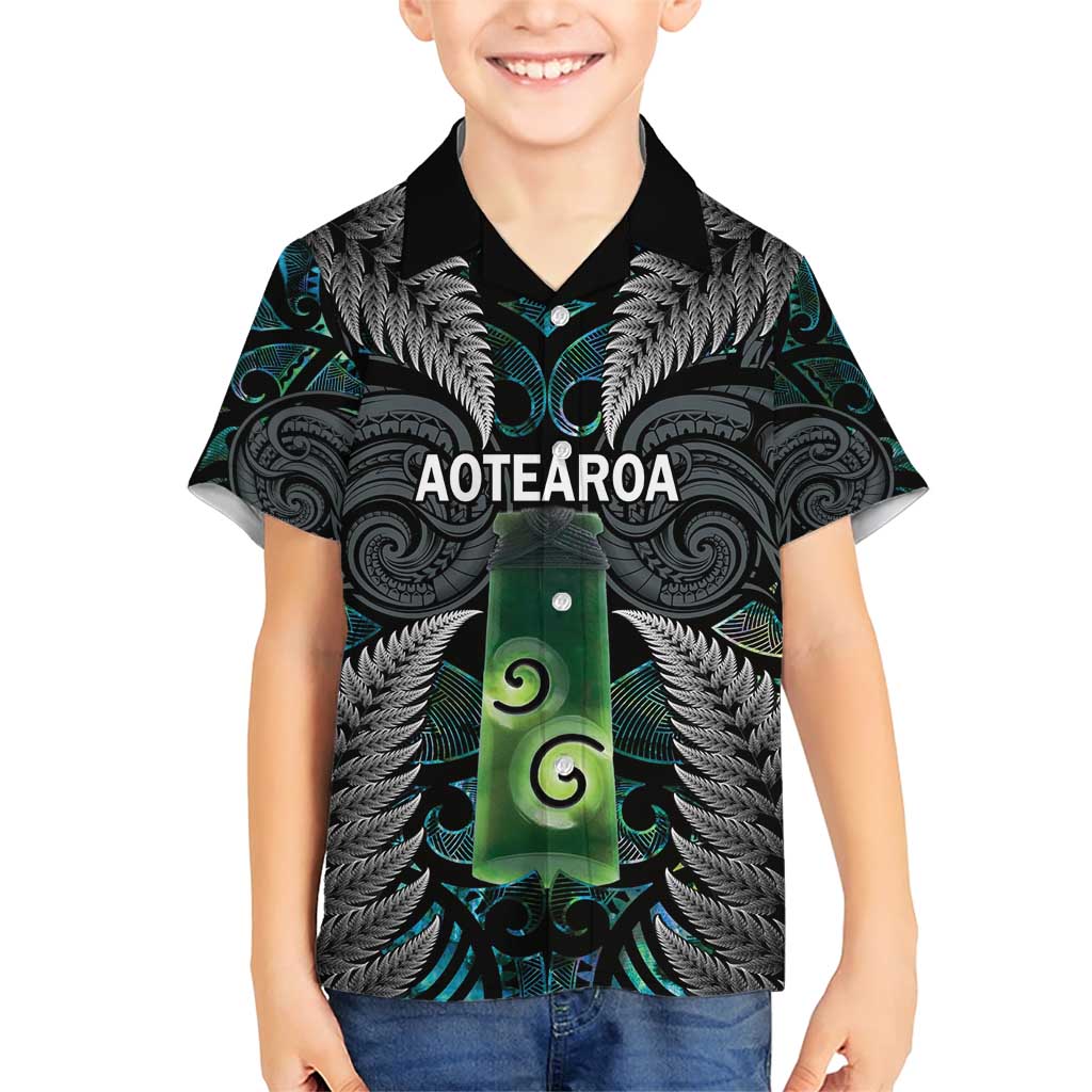 Personalised New Zealand Toki Family Matching Short Sleeve Bodycon Dress and Hawaiian Shirt Silver Fern Mix Aotearoa Maori Pattern
