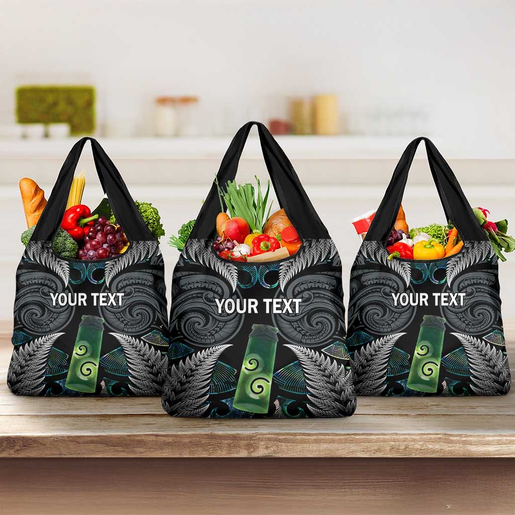 Personalised New Zealand Toki Grocery Bag Silver Fern Mix Aotearoa Maori Pattern