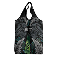 Personalised New Zealand Toki Grocery Bag Silver Fern Mix Aotearoa Maori Pattern