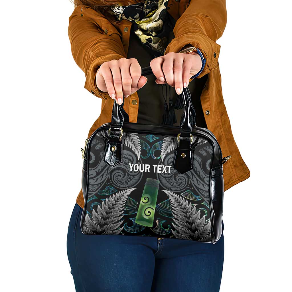 Personalised New Zealand Toki Shoulder Handbag Silver Fern Mix Aotearoa Maori Pattern LT14 One Size Black - Polynesian Pride