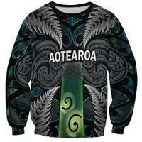 Personalised New Zealand Toki Sweatshirt Silver Fern Mix Aotearoa Maori Pattern LT14 Unisex Black - Polynesian Pride