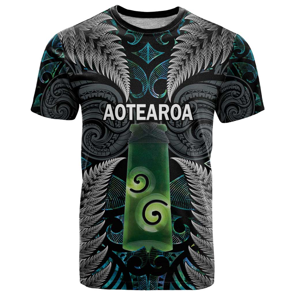 Personalised New Zealand Toki T Shirt Silver Fern Mix Aotearoa Maori Pattern LT14 Black - Polynesian Pride