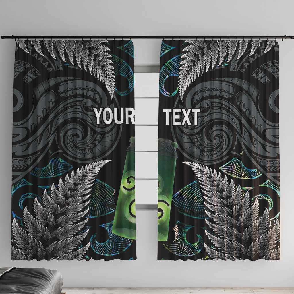 Personalised New Zealand Toki Window Curtain Silver Fern Mix Aotearoa Maori Pattern LT14 With Hooks Black - Polynesian Pride