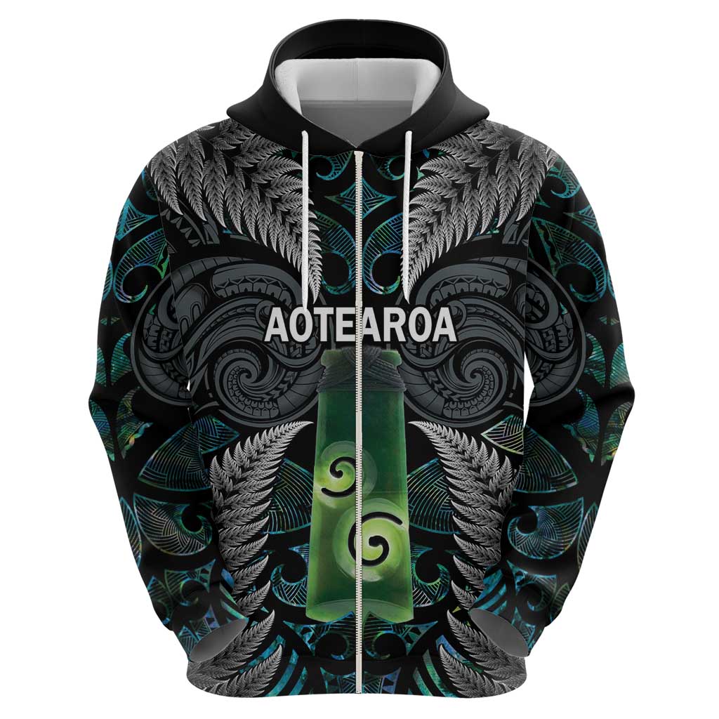 Personalised New Zealand Toki Zip Hoodie Silver Fern Mix Aotearoa Maori Pattern LT14 - Polynesian Pride