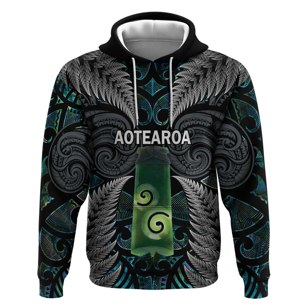 Personalised New Zealand Toki Zip Hoodie Silver Fern Mix Aotearoa Maori Pattern LT14 Pullover Hoodie Black - Polynesian Pride