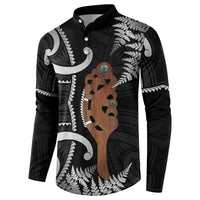 New Zealand Maripi Button Sweatshirt Silver Fern Mix Aotearoa Maori Pattern
