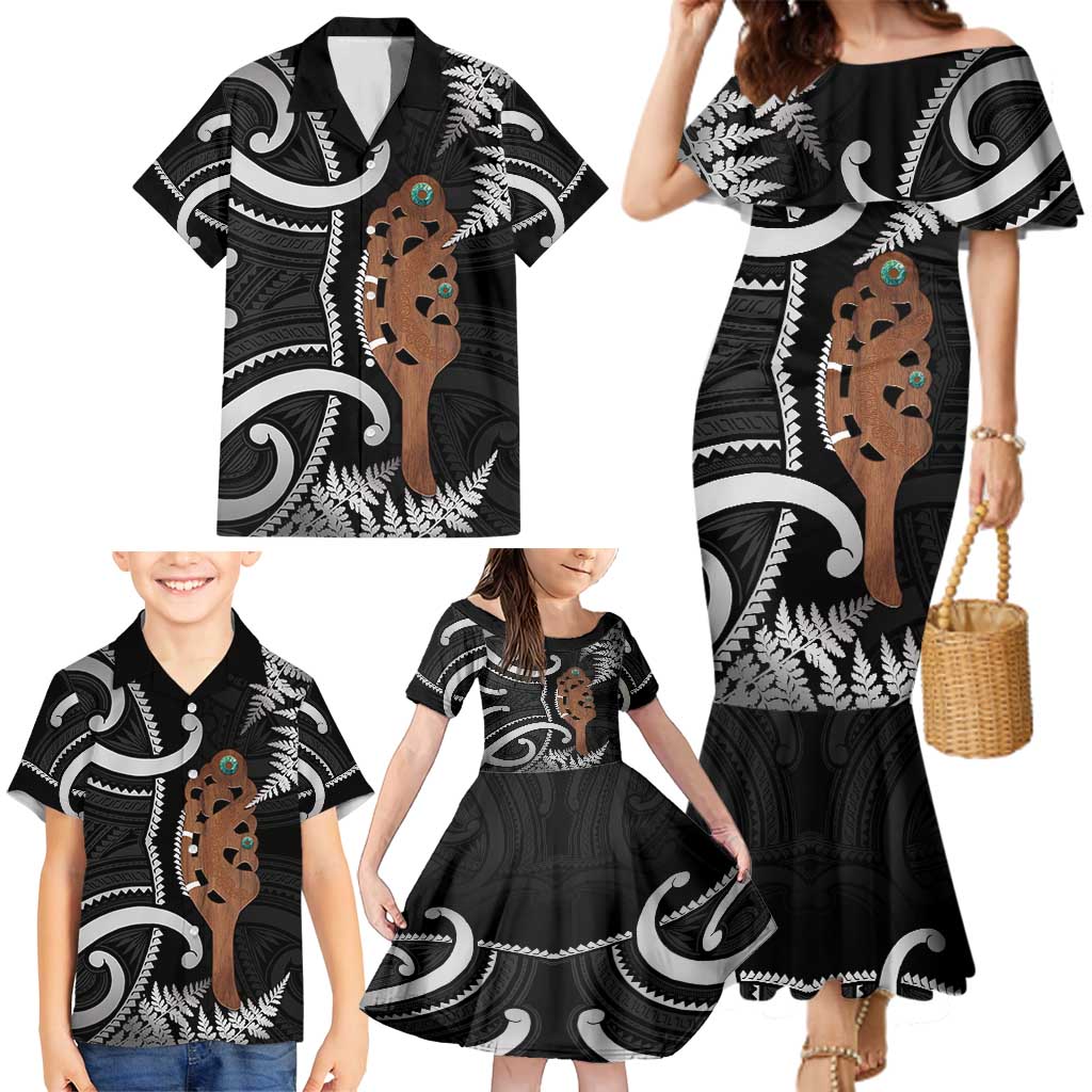 New Zealand Maripi Family Matching Mermaid Dress and Hawaiian Shirt Silver Fern Mix Aotearoa Maori Pattern