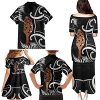 New Zealand Maripi Family Matching Puletasi and Hawaiian Shirt Silver Fern Mix Aotearoa Maori Pattern