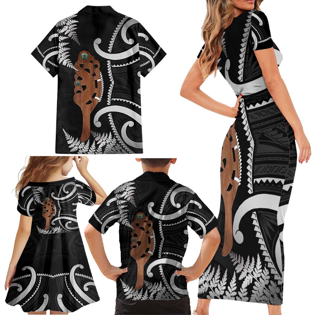 New Zealand Maripi Family Matching Short Sleeve Bodycon Dress and Hawaiian Shirt Silver Fern Mix Aotearoa Maori Pattern