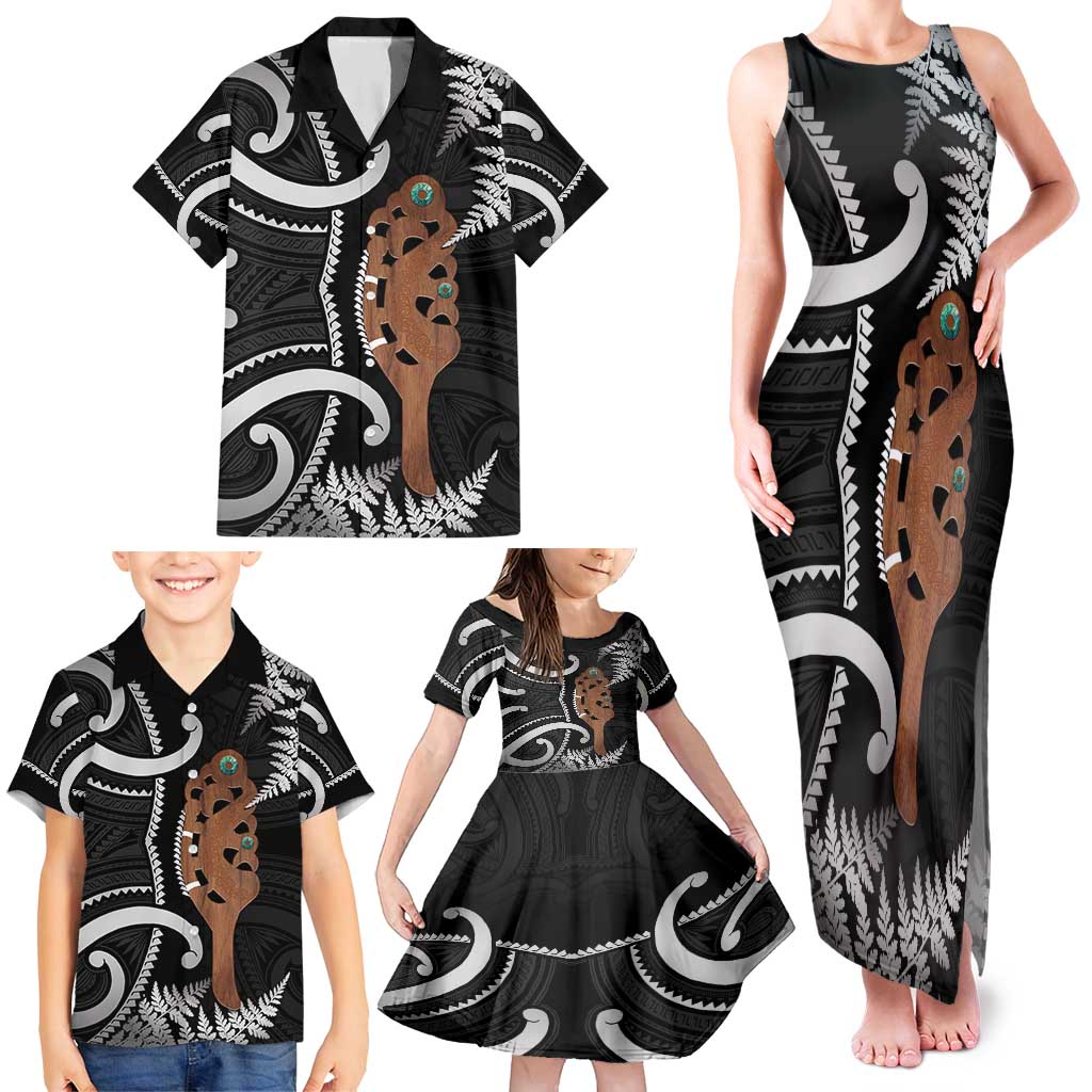 New Zealand Maripi Family Matching Tank Maxi Dress and Hawaiian Shirt Silver Fern Mix Aotearoa Maori Pattern