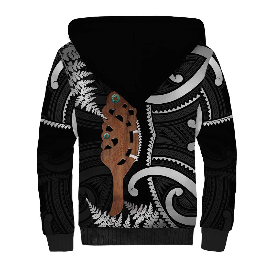 New Zealand Maripi Sherpa Hoodie Silver Fern Mix Aotearoa Maori Pattern