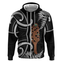 New Zealand Maripi Zip Hoodie Silver Fern Mix Aotearoa Maori Pattern LT14 Zip Hoodie Black - Polynesian Pride