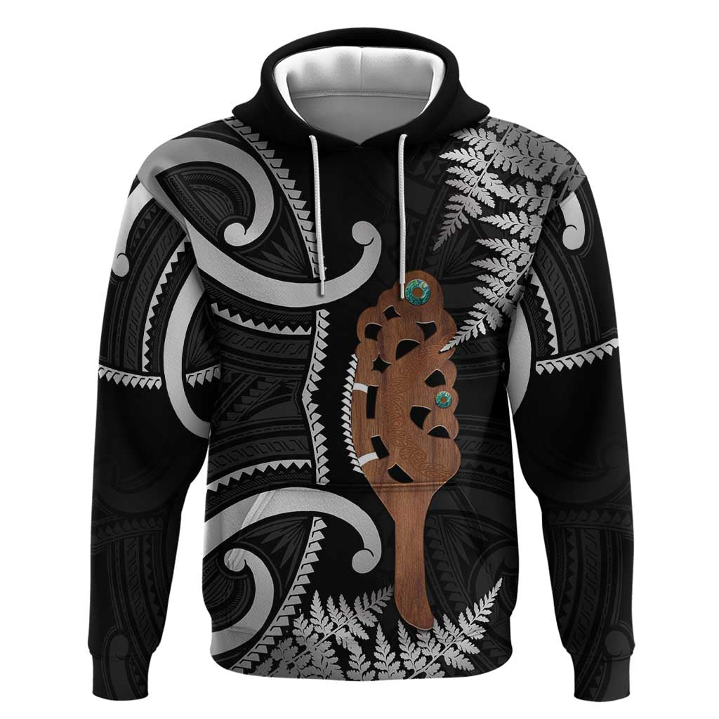 New Zealand Maripi Zip Hoodie Silver Fern Mix Aotearoa Maori Pattern LT14 Pullover Hoodie Black - Polynesian Pride