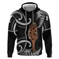 New Zealand Maripi Zip Hoodie Silver Fern Mix Aotearoa Maori Pattern LT14 Pullover Hoodie Black - Polynesian Pride