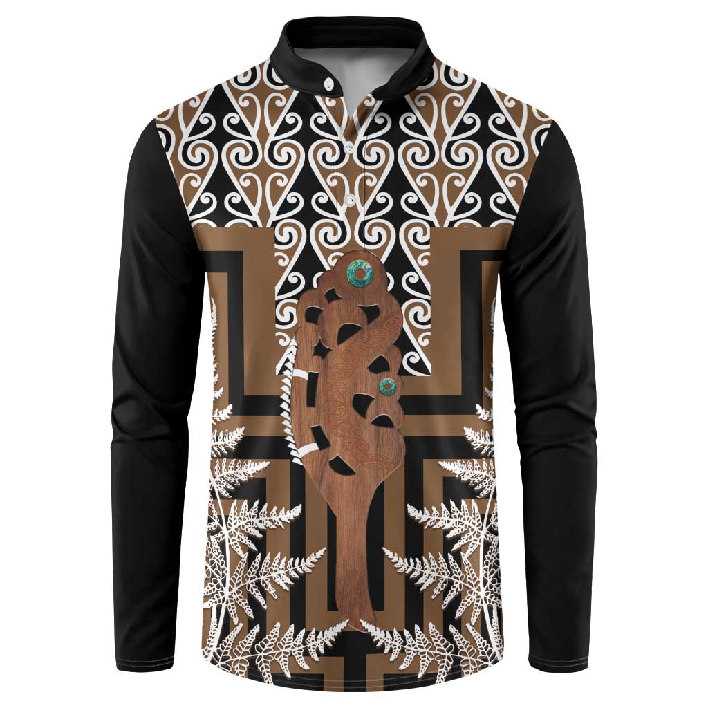 New Zealand Button Sweatshirt Maori Maripi Knife With Poutama Art