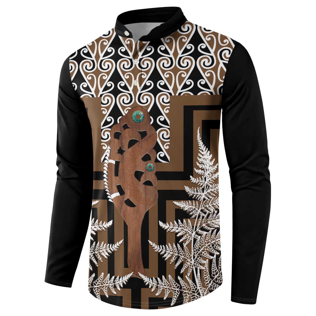 New Zealand Button Sweatshirt Maori Maripi Knife With Poutama Art