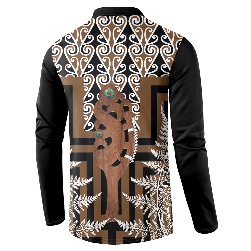 New Zealand Button Sweatshirt Maori Maripi Knife With Poutama Art