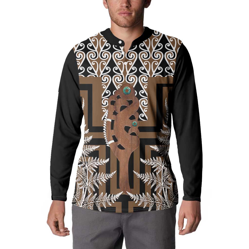 New Zealand Button Sweatshirt Maori Maripi Knife With Poutama Art