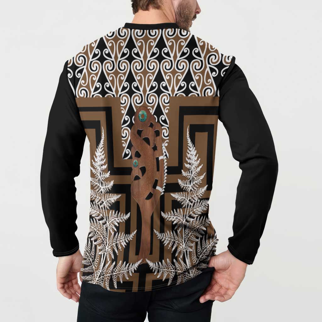 New Zealand Button Sweatshirt Maori Maripi Knife With Poutama Art