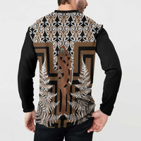 New Zealand Button Sweatshirt Maori Maripi Knife With Poutama Art