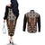 New Zealand Couples Matching Off The Shoulder Long Sleeve Dress and Long Sleeve Button Shirt Maori Maripi Knife With Poutama Art