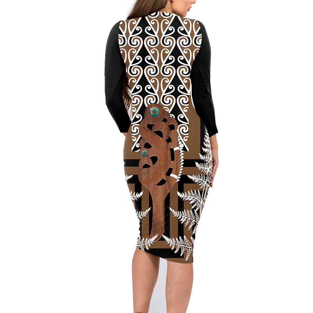 New Zealand Family Matching Long Sleeve Bodycon Dress and Hawaiian Shirt Maori Maripi Knife With Poutama Art
