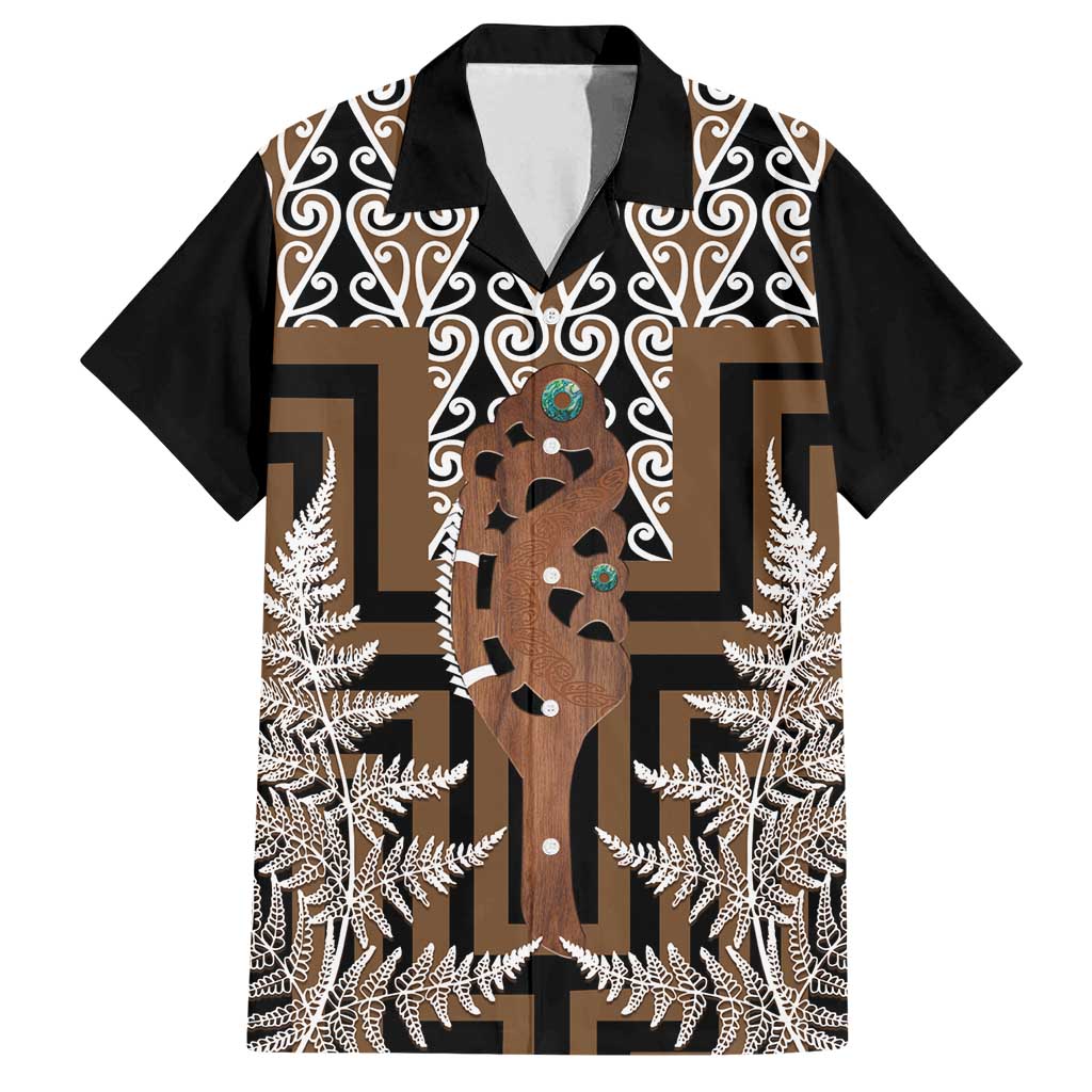 New Zealand Family Matching Tank Maxi Dress and Hawaiian Shirt Maori Maripi Knife With Poutama Art LT14 Dad's Shirt - Short Sleeve Brown - Polynesian Pride