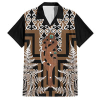 New Zealand Family Matching Tank Maxi Dress and Hawaiian Shirt Maori Maripi Knife With Poutama Art LT14 Dad's Shirt - Short Sleeve Brown - Polynesian Pride