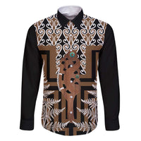 New Zealand Family Matching Tank Maxi Dress and Hawaiian Shirt Maori Maripi Knife With Poutama Art LT14 Dad's Shirt - Long Sleeve Brown - Polynesian Pride