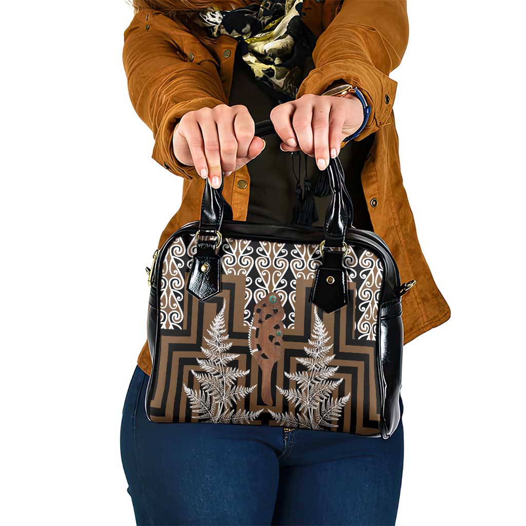 New Zealand Shoulder Handbag Maori Maripi Knife With Poutama Art LT14 One Size Brown - Polynesian Pride