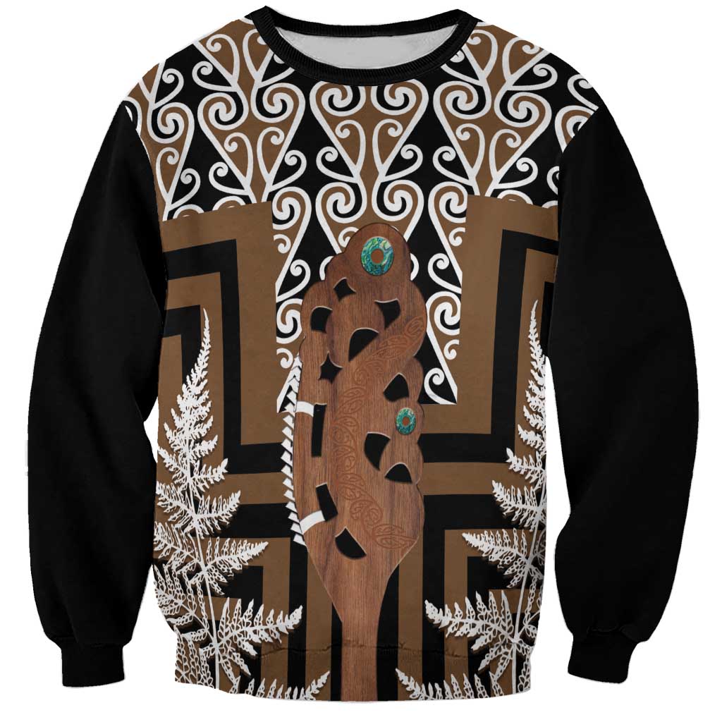 New Zealand Sweatshirt Maori Maripi Knife With Poutama Art