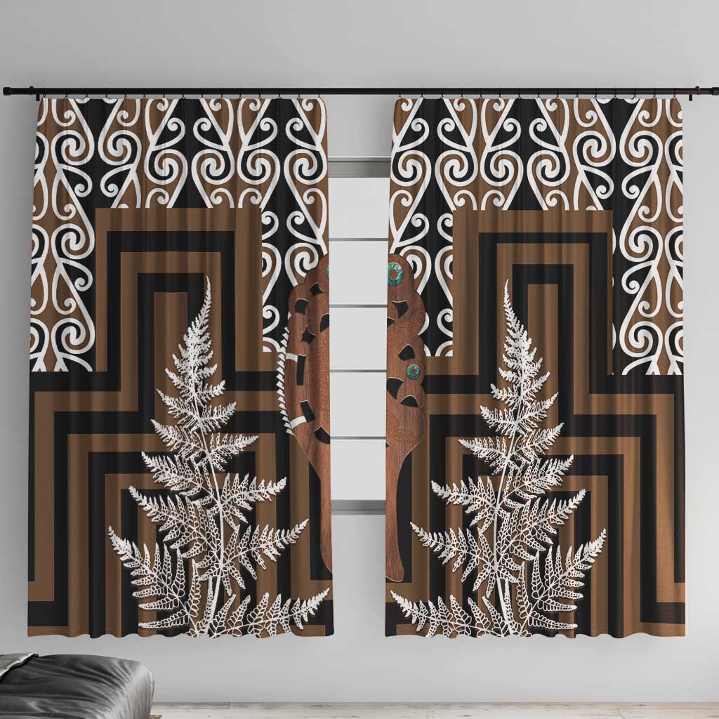 New Zealand Window Curtain Maori Maripi Knife With Poutama Art LT14 With Hooks Brown - Polynesian Pride