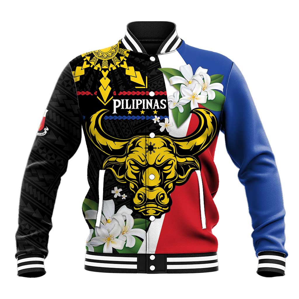 Personalised Philippines Carabao Baseball Jacket Filipino Sun Mix Sampaguita Flower