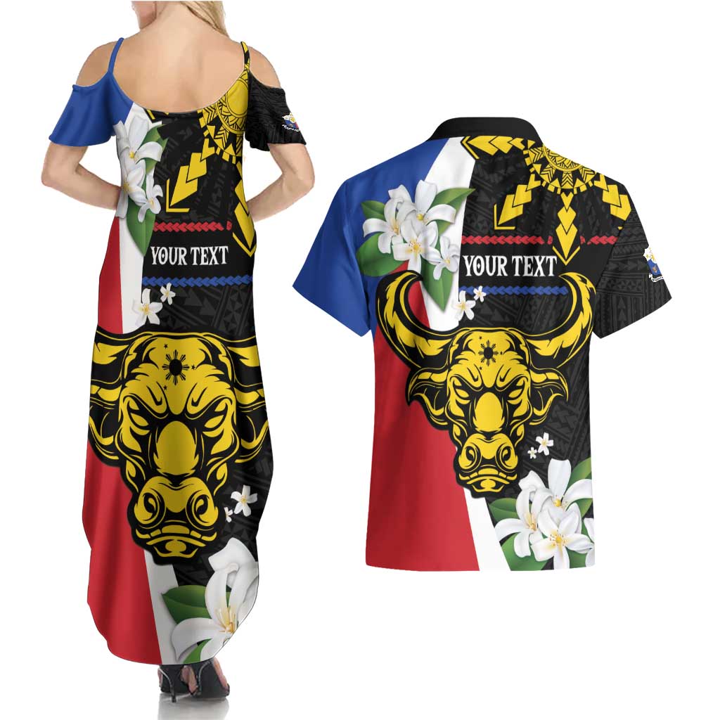 Personalised Philippines Carabao Couples Matching Summer Maxi Dress and Hawaiian Shirt Filipino Sun Mix Sampaguita Flower