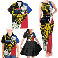 Personalised Philippines Carabao Family Matching Tank Maxi Dress and Hawaiian Shirt Filipino Sun Mix Sampaguita Flower