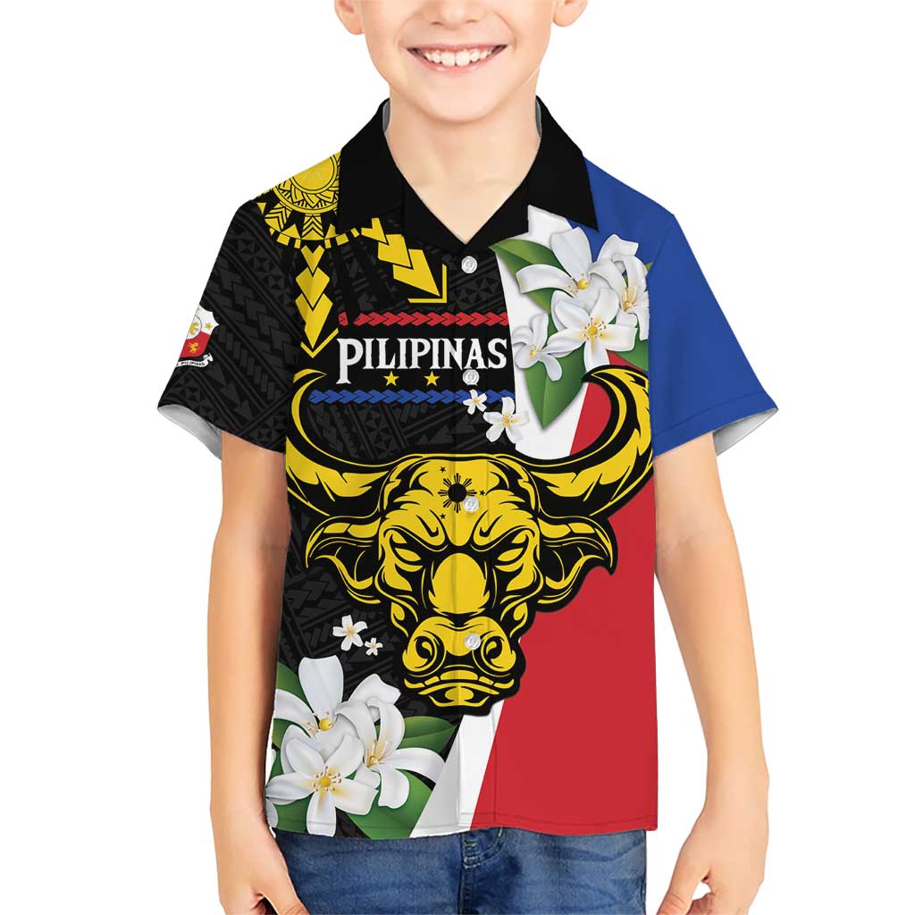 Personalised Philippines Carabao Kid Hawaiian Shirt Filipino Sun Mix Sampaguita Flower