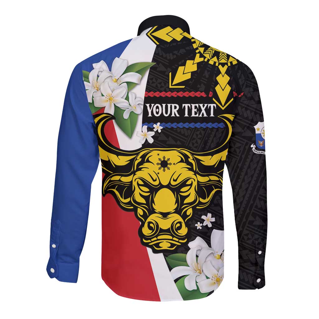 Personalised Philippines Carabao Long Sleeve Button Shirt Filipino Sun Mix Sampaguita Flower