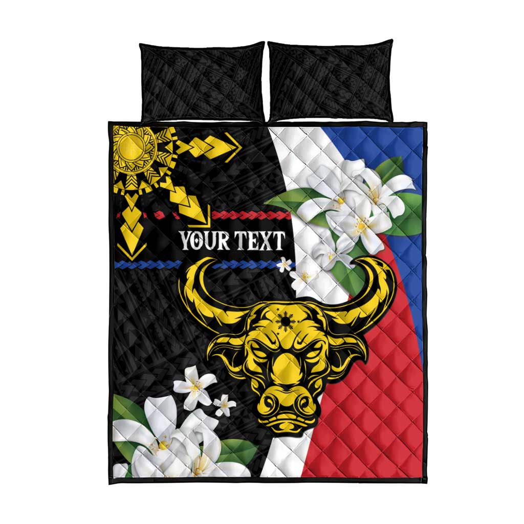 Personalised Philippines Carabao Quilt Bed Set Filipino Sun Mix Sampaguita Flower