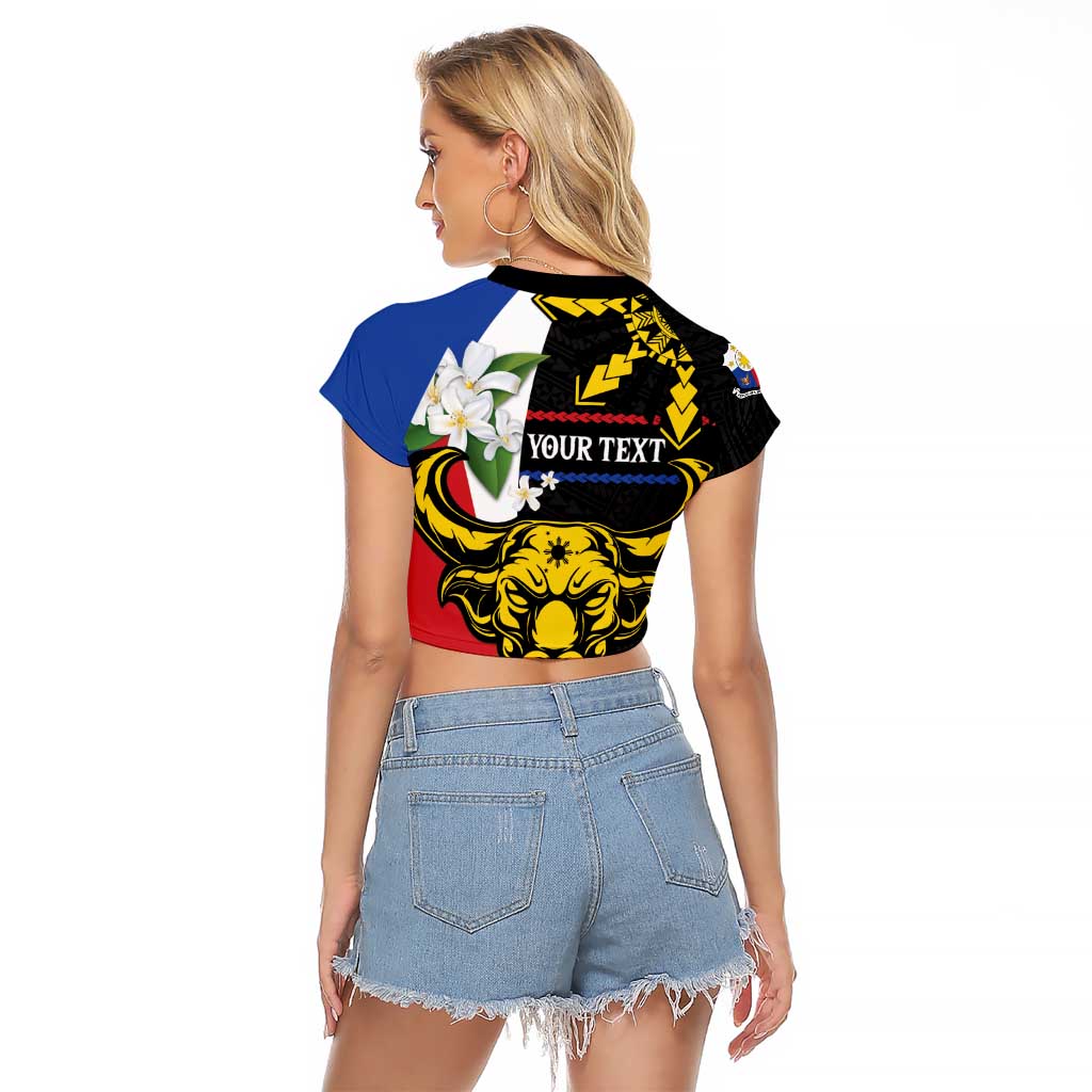 Personalised Philippines Carabao Raglan Cropped T Shirt Filipino Sun Mix Sampaguita Flower