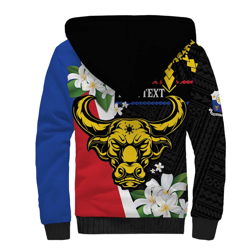 Personalised Philippines Carabao Sherpa Hoodie Filipino Sun Mix Sampaguita Flower