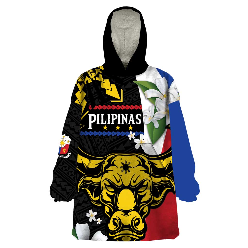 Personalised Philippines Carabao Wearable Blanket Hoodie Filipino Sun Mix Sampaguita Flower